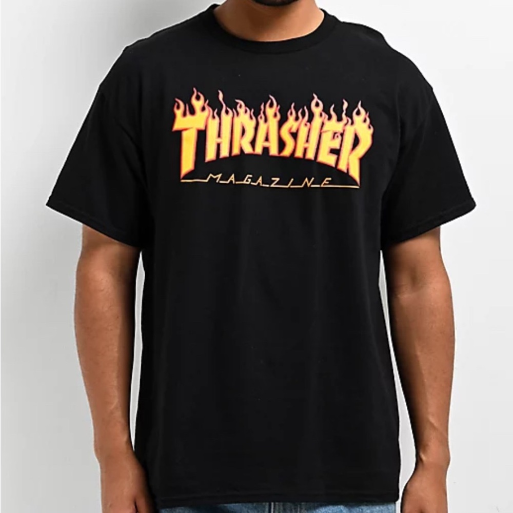 Thrasher Black T-Shirt with Flame Logo size S